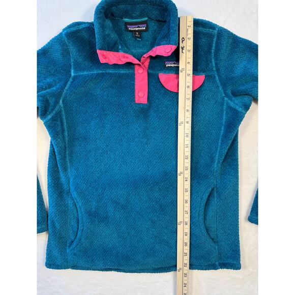 Patagonia Girls Snap T Fleece Pull Over Jacket Sweatshirt Fuzzy Green Pink XL 14 - Picture 5 of 6